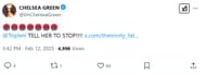 Screenshot of Chelsea Green's deleted tweet on X (Photo Credit: Chelsea Green on X)